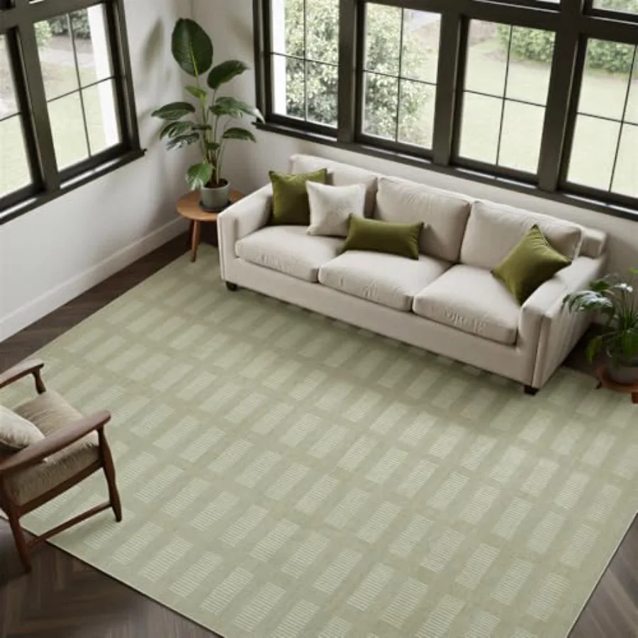 

Washable 8x10 area rugs for living room: faux wool retro carpet in beige, ultra-soft texture, non-slip backing, durable edge bi