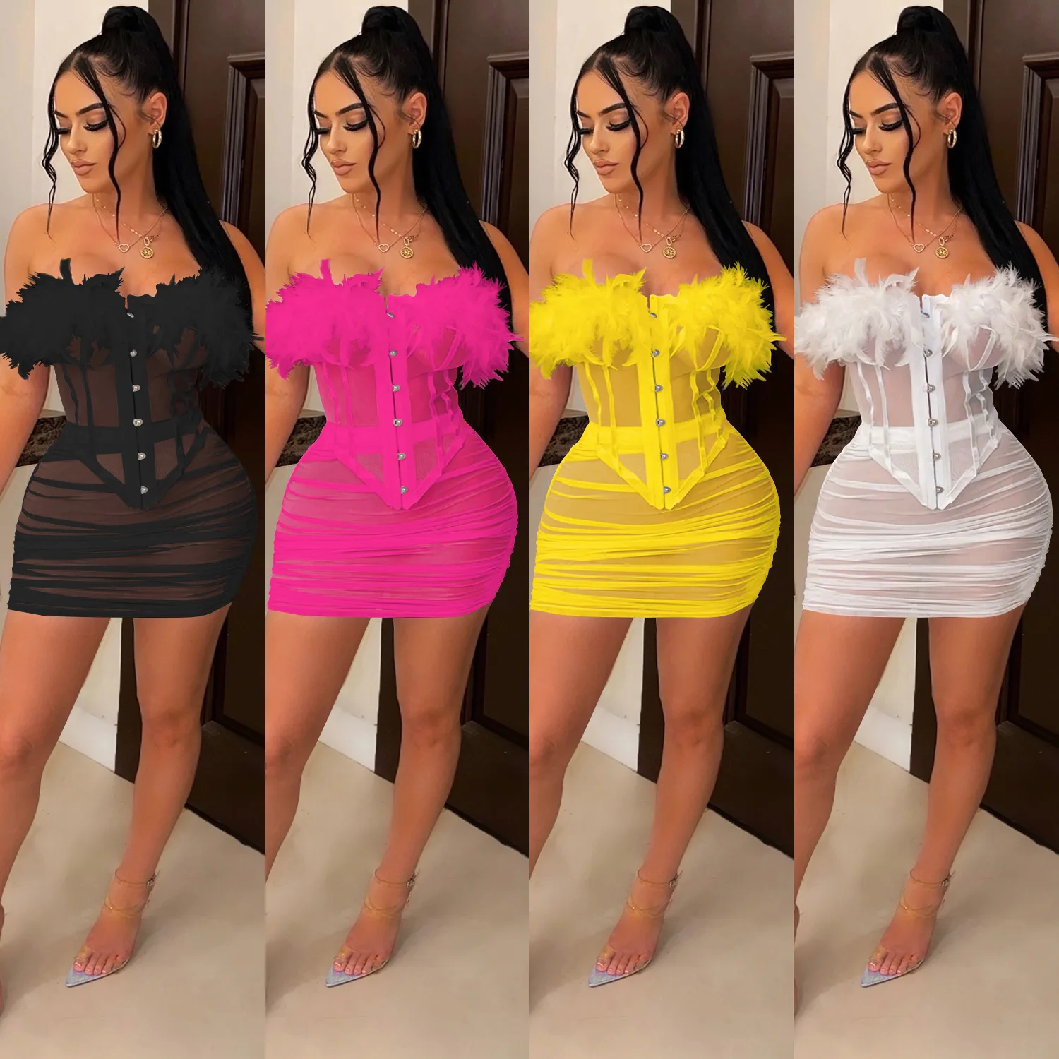 

customized women adult belly dance fashion outfit sexy mesh see through feather lace vest pleated skirt exotic dancewear costume