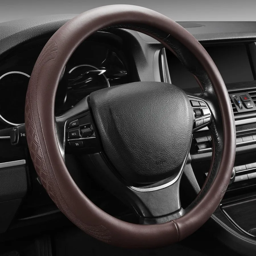 

2025 Model HighGrade Real Cowhide Steering Wheel Cover for Men Women Brown Genuine Leather Steering Wheel Cover for CarsUnivers