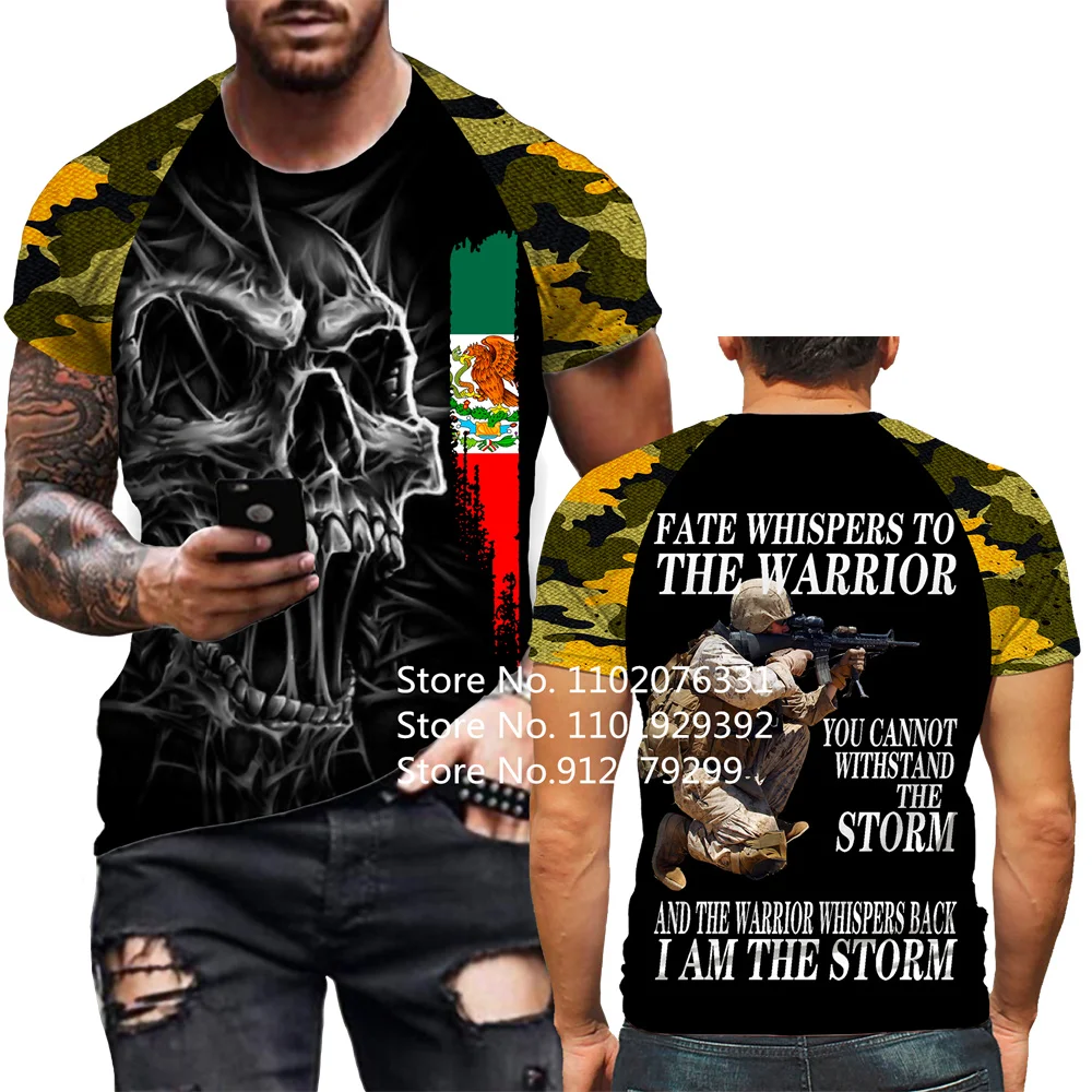 

Men's Vintage Mexico Flag 3D Printed T-shirts Army Veteran Streetwear O-Neck Short Sleeve Skull T Shirt Men's Clothing