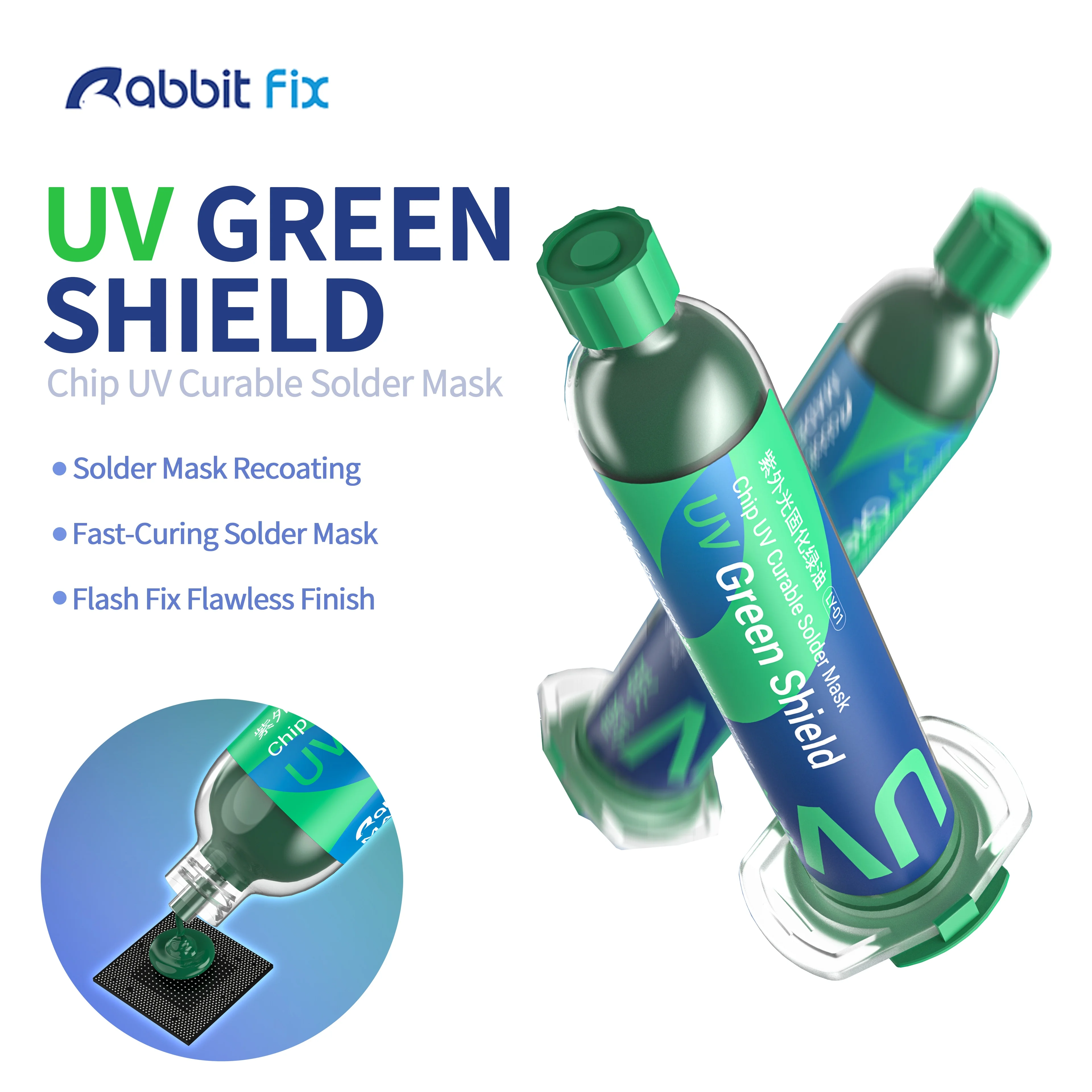 Rabbit Fix LY-01 UV Light Curing Green Oil for Mobile Phone Motherboard Chip Component Protection & Repair Tool
