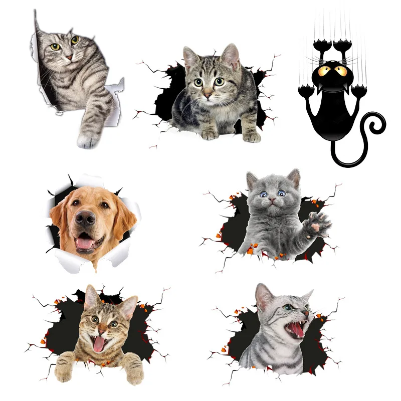 Scratch Cat Vinyl Creative Funny Removable Sticker for Toilet Decal Living Room Wall Window DIY Decoration