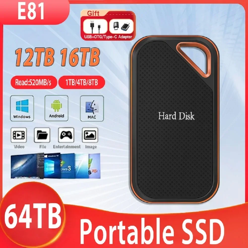 

New E81 SSD External Hard Drive 1TB Portable External Solid State Hard Drive 2TB USB3.1 Mobile Hard Disk for Notebook Laptop mac