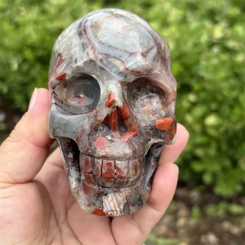 Natural Blood Stone Skull Carving Sculpture Healing Gemstone Crystal Crafts Home Decoration Ornament 1PCS