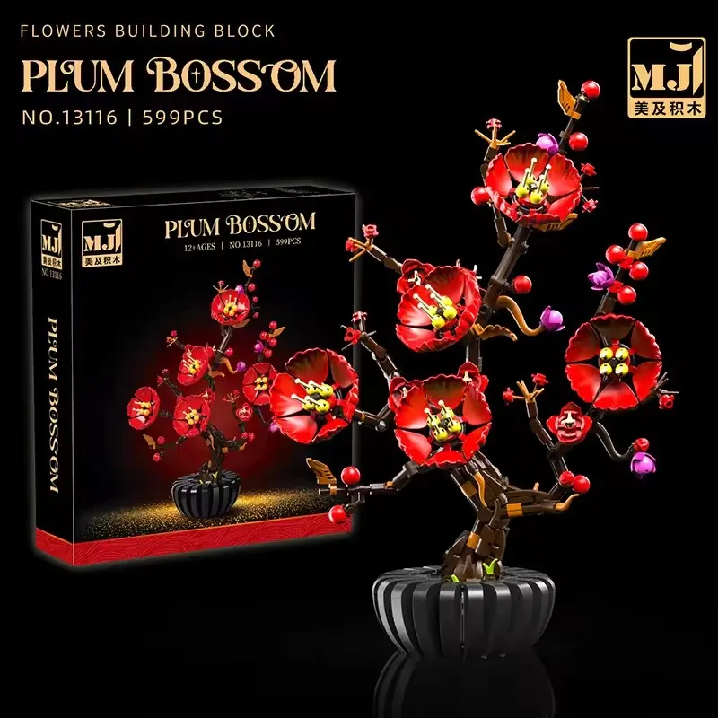Bonsai Flower Series MOC Building Blocks Set Bird of Paradise Cotton Rose Potted Construction Home Decoration DIY Toys view 3