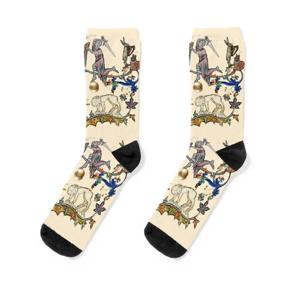 

MEDIEVAL KNIGHT FIGHTING SNAIL,DRAGON AND LION by Bulgan Lumini Socks hip hop shoes Male Socks Women's