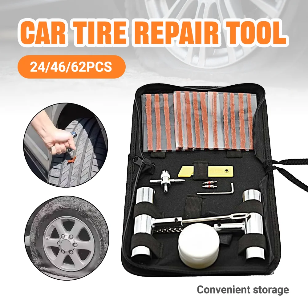 

Car Tire Repair Tool Set 24 46 62Pcs Puncture Plug Auto Bike Motorcycle Studding Kit Tire Change Garage Car Accessories