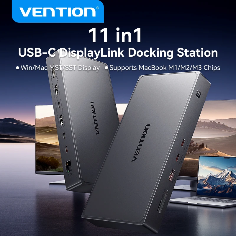 Vention Docking Station 11-IN-1 HUB USB C to 4K60Hz HDMI DisplayPort RJ45 PD100W Dock for MacBook M1 M2 M3 10Gbps USB 3.2 HUB