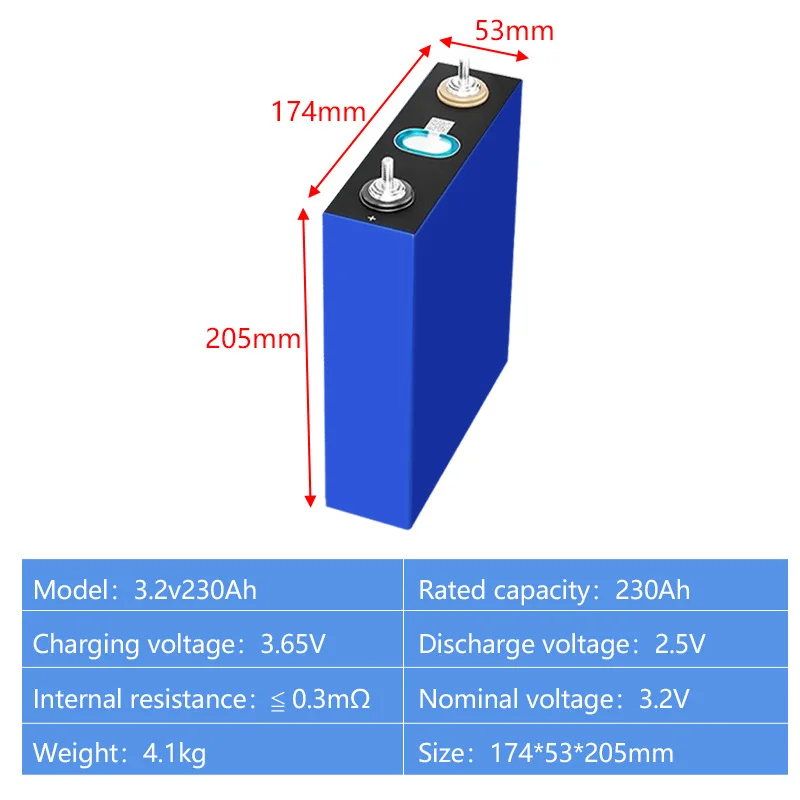 4pcs Grade A 3.2V 230Ah LiFePO4 Battery Prismatic Rechargeable Deep Cycle for Solar RV Boat UPS Off Grid Energy Storage