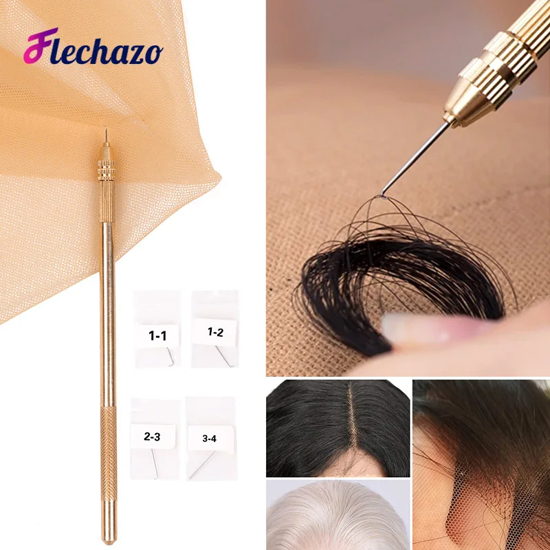 1-4 Pcs Different Size Ventilating Needles For Lace Wigs Making Long Wooden Handle Crochet Needle Hair Wig Making Tools