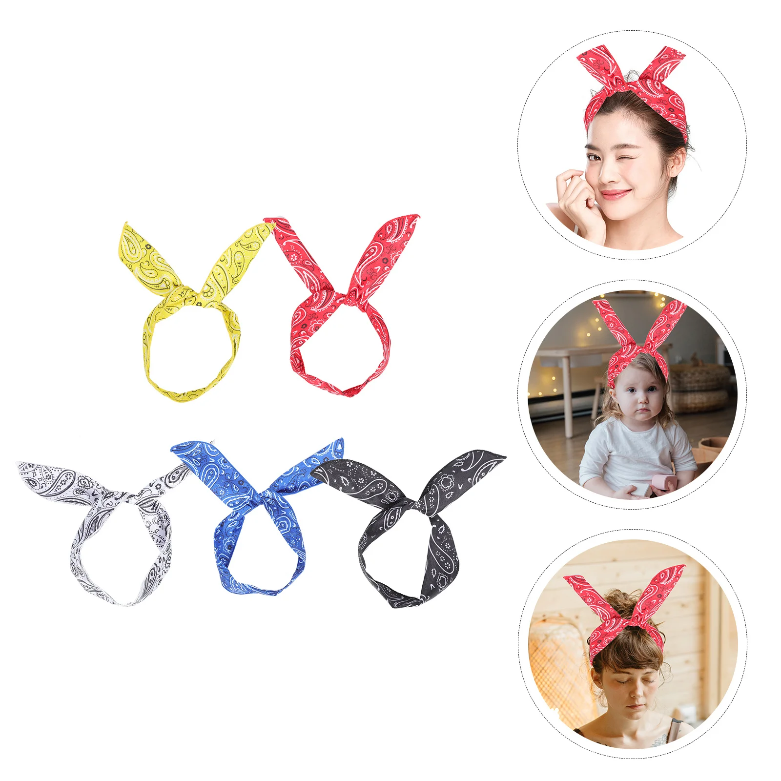

5Pcs Stylish Wire Bunny Ears Headbands Durable Paisley Hair Accessories for Women Creative Party Photo Props Wire Headbands