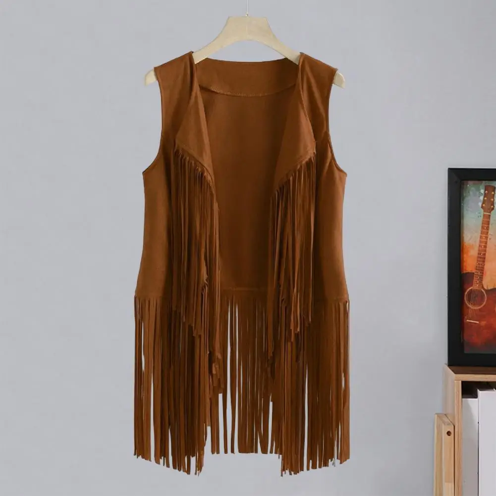 Women Polyester Vest Breathable Women Vest Women’s Fringe Vest Retro Jacket Cowgirl Western Tassel Cardigan Open for Festival