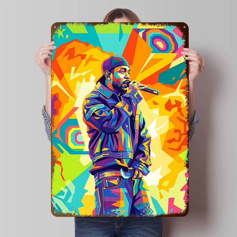 Colorful Portrait of a Rapper Metal Poster Customized Wall Art Retro Vintage Metal Signs for Man Cave Home Decorations House