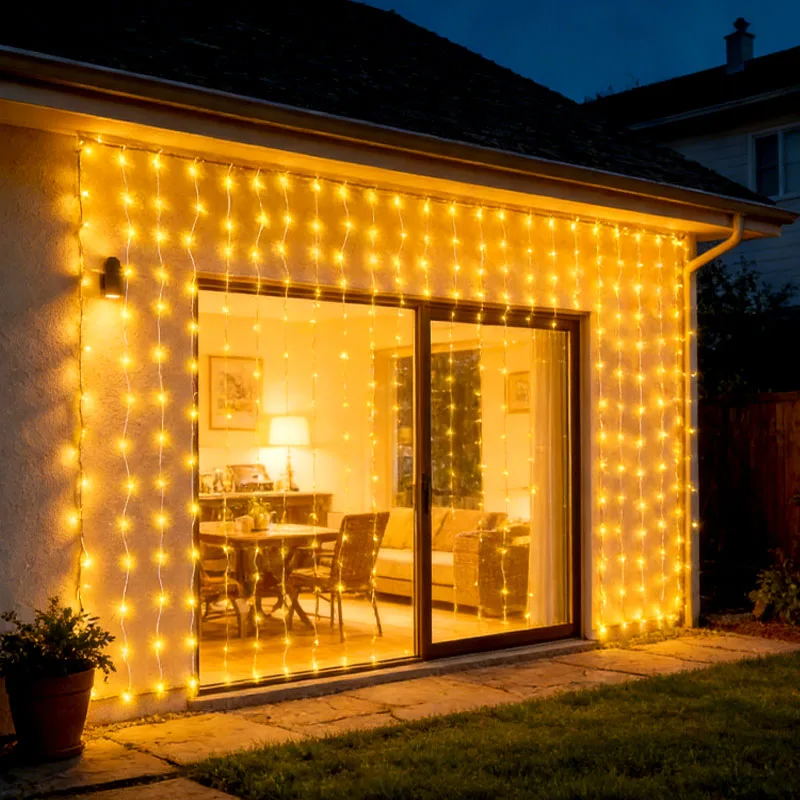 Christmas Curtain Lights Solar Powered 3x1M 3x2M 3x3M 8 Modes LED Fairy Backdrop for Window Patio Garden Party Holiday Decor