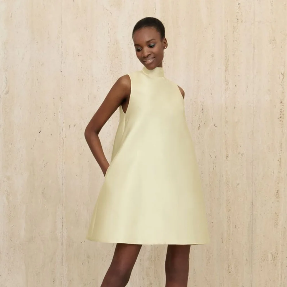 SERENDIPIDTY-Robe de Soirée en Satin Jaune Clair à Col Haut, Ligne en Fibre, Sur Mesure, avec Nministériels d