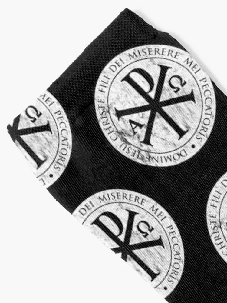 Copy of chirho, chi rho, christogram, jesus, IESU,CHRISTE white,gifts for catholics, Christian Gifts, cross, jesus Socks