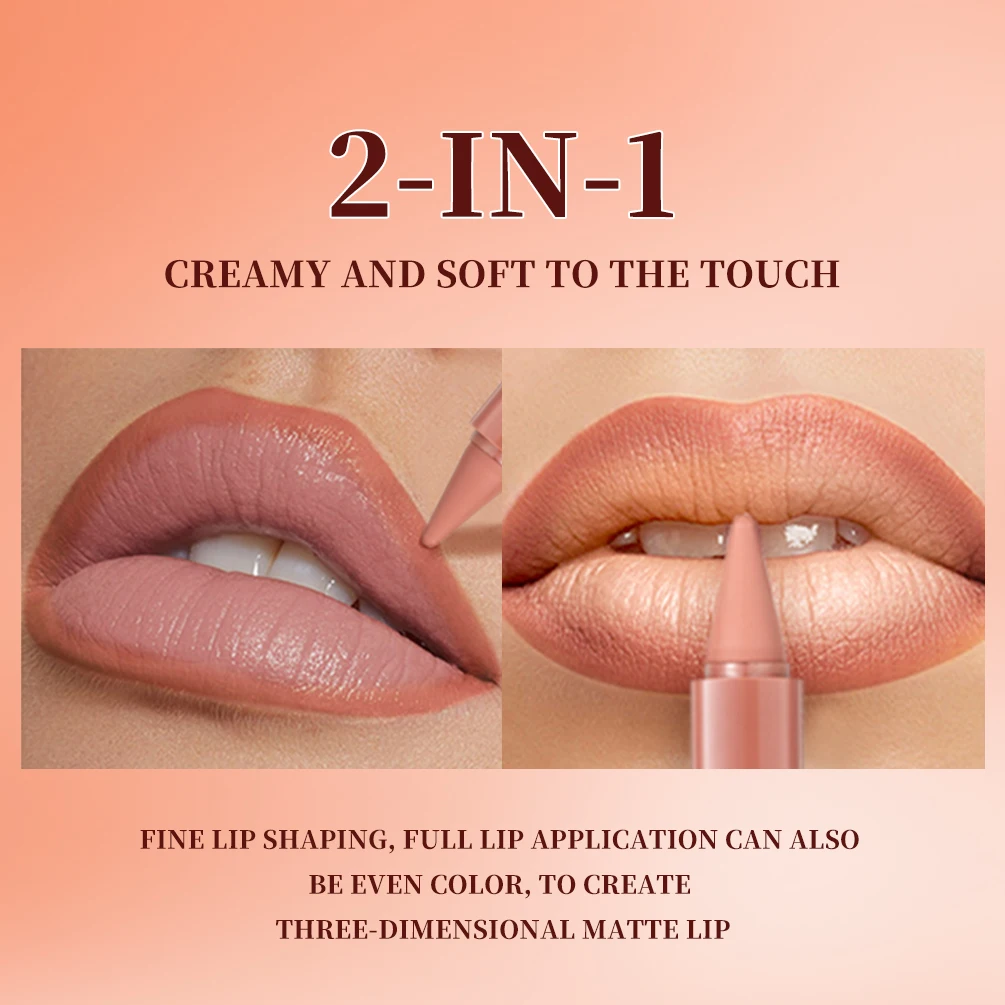 QIBEST Tapered Lipstick Matte Nude Brown Lipliner Lasting Makeup Soft Silky Lip Stain Waterproof Lip Mud Contouring Lip Liner