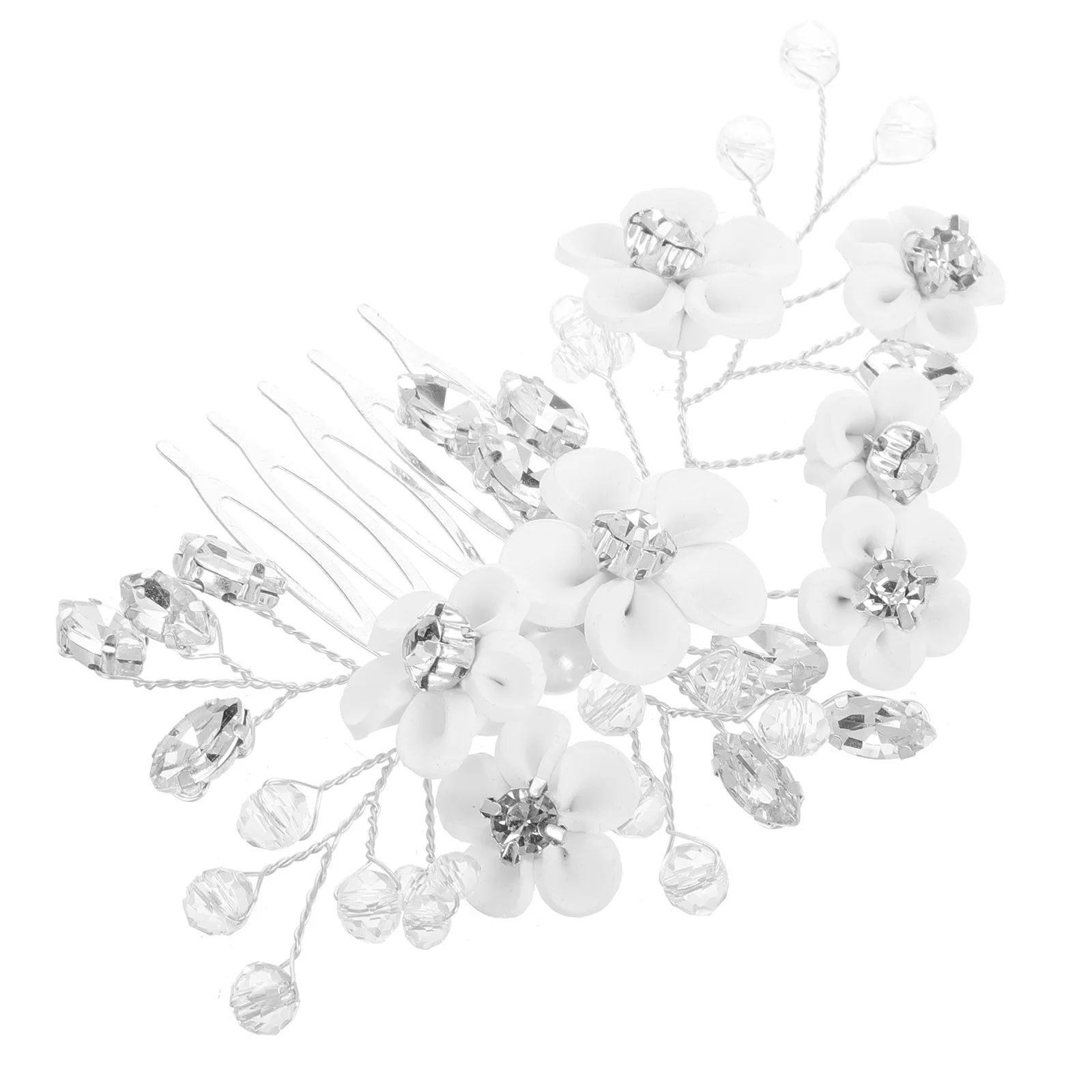 

Wedding Bridal Hair Comb Polymer Clay Flower Rhinestone Five-Tooth Comb Bridal Hair Insert Piece Elegant Accessory