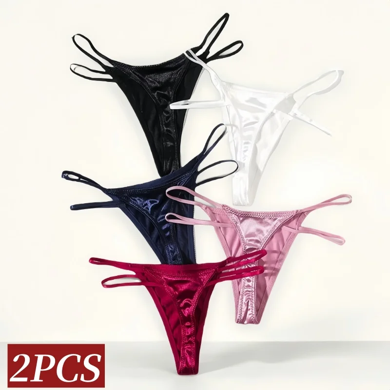 2 pezzi/set mutandine da donna vita bassa perizoma intimo in raso mutande femminili tinta unita slip lingerie sexy perizoma
