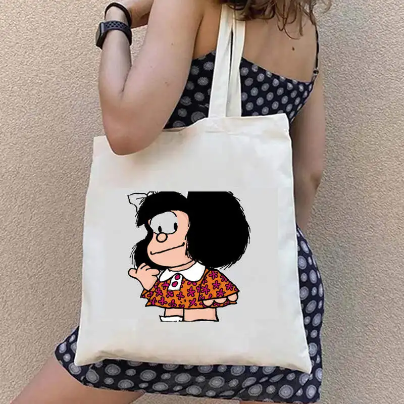 MINISO Disney Mafalda Malerei Kissen jesień makijaż w stylu kreskówki płócienne damskie torby z grubej bawełny torebka na ramię torba na zakupy