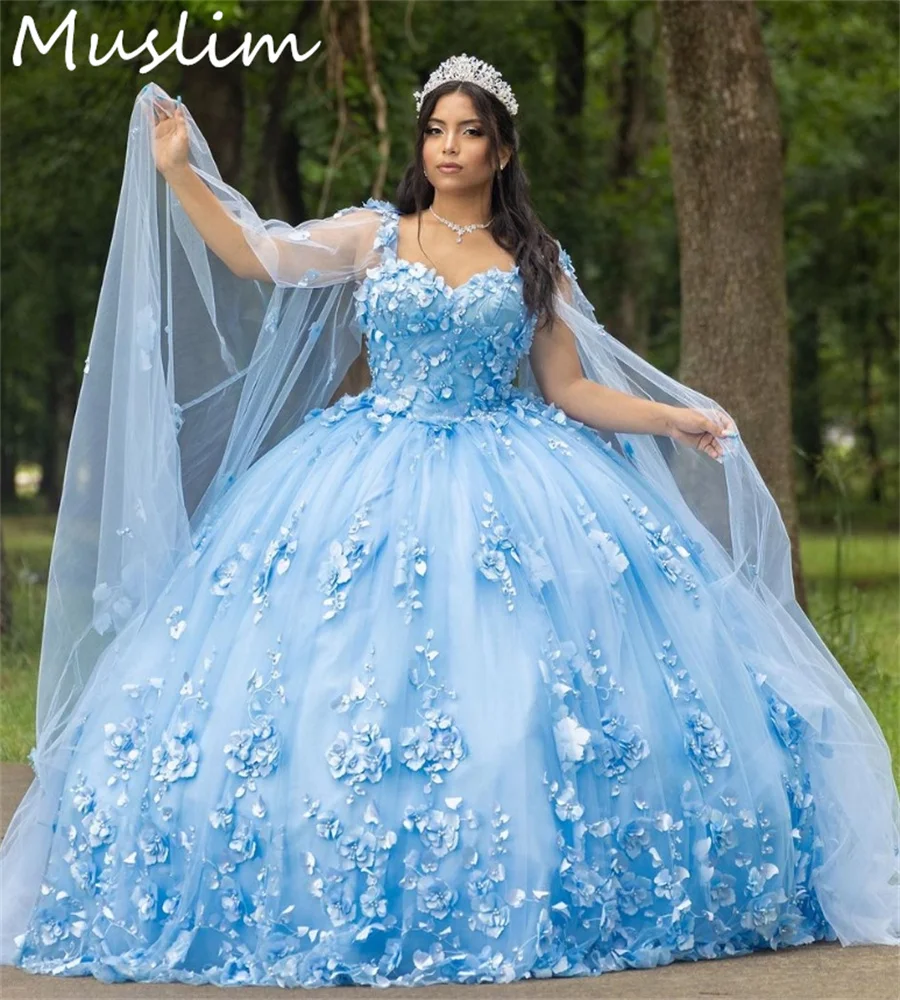 Plus size azul floral quinceanera vestidos charro vestidos de xv mexicanos doce 16 aniversário capa mangas photoshoot personalizado