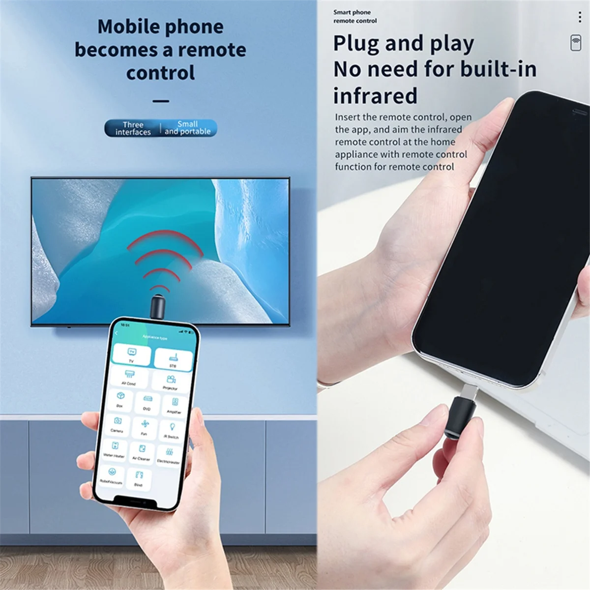 #992B Smart Remote Mini Smartphone IR Remote Controller Infrared TV Remote Control Air Conditione for Apple Interface (Black)