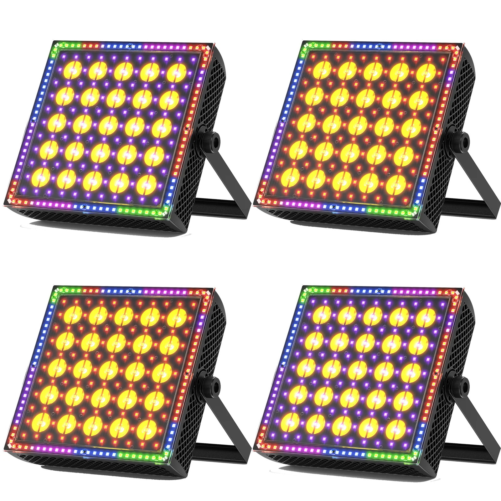 Yiflamefly 200W quadratische Wandfluterleuchte, goldfarben + RGB-LED-Fluter, Lichteffekte, Retro-Pixel-Licht für Hochzeit, DJ, Disco, Party, Bar