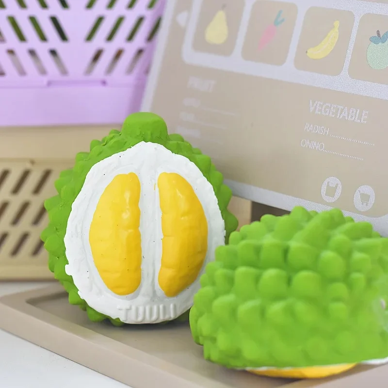 Mini Durian Squeaky Dog Toy Natural Latex Chew Resistant Fruit Design for Small Dogs Dental Teething