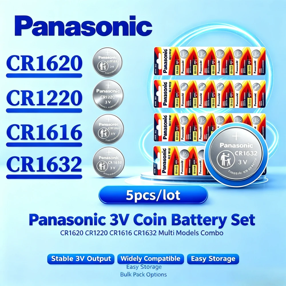 5pcs Original Panasonic CR1632 CR1616 CR1620 CR1220 3V Lithium Button Cell For Watch Electronic Toy Calculator