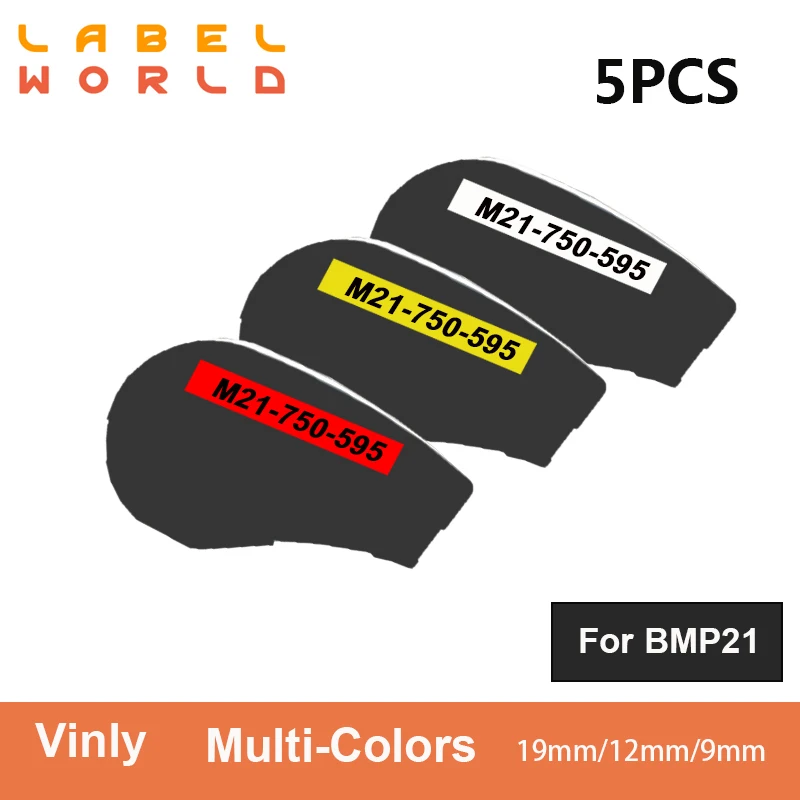 

5PCS 9mm/12mm/19mm M21-750-595 Vinyl label Tape for Brady M21 750 427 Translucent Cassette Ribbon for Brady BMP21 PLUS Labeller