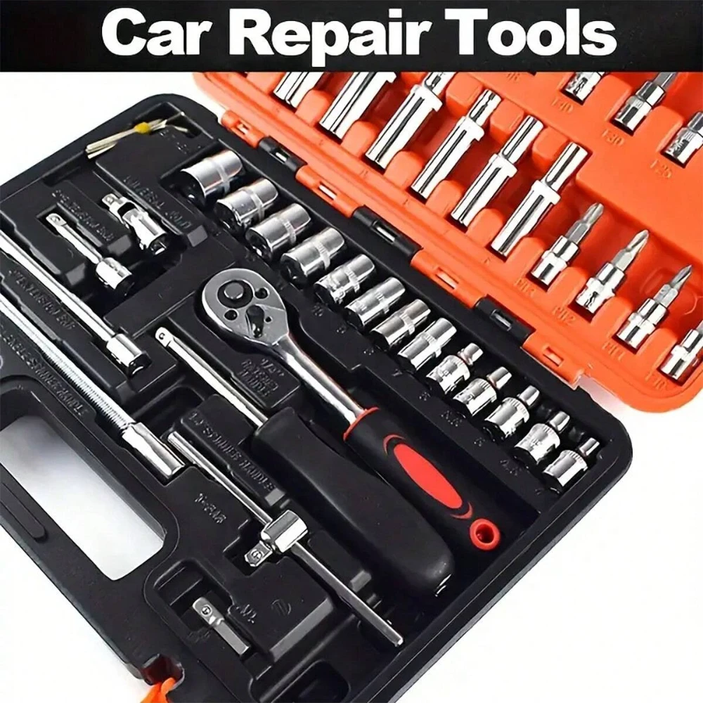 53pcs/Set Tool Box Socket Set Toolbox Auto Repair Ratchet Wrench Combination Set 1/4 Small Fly Hexagon Plum Blossom Screw