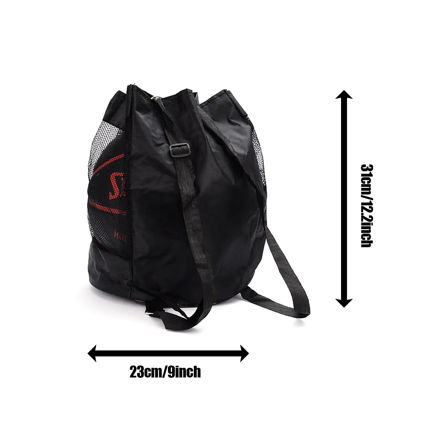 Basketbalrugzak met trekkoord, basketbalbox, netzak, voetbalopbergrugzak, opbergtas voor volleybal voor buiten, 32 cm, zwart