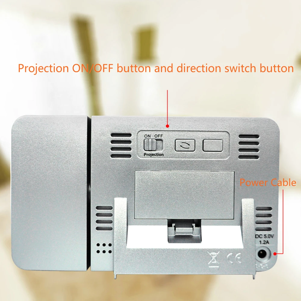 Projection Alarm Clock with Thermometer Hygrometer Project Ceiling Clock Dimmable LED Display with USB Charger for Bedroom