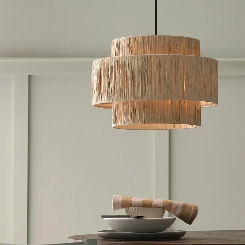 Handwoven Rattan Pendant Light Art Lampshade Hanging Lamp For Living Room Bedroom Home Decor Creative Indoor Lighting E27