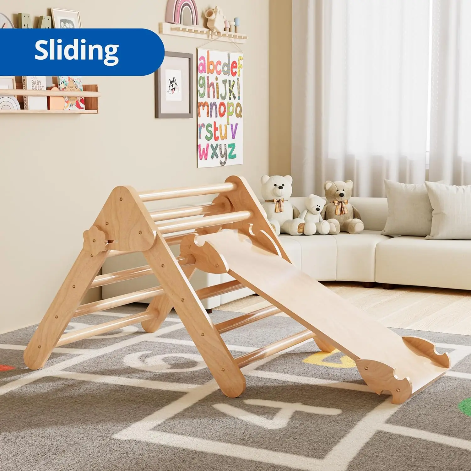 Set triangolo Pikler 5 in 1, giochi da arrampicata pieghevoli per interni, con scalatore ad arco, bilanciere, palestra nella giungla, rovere