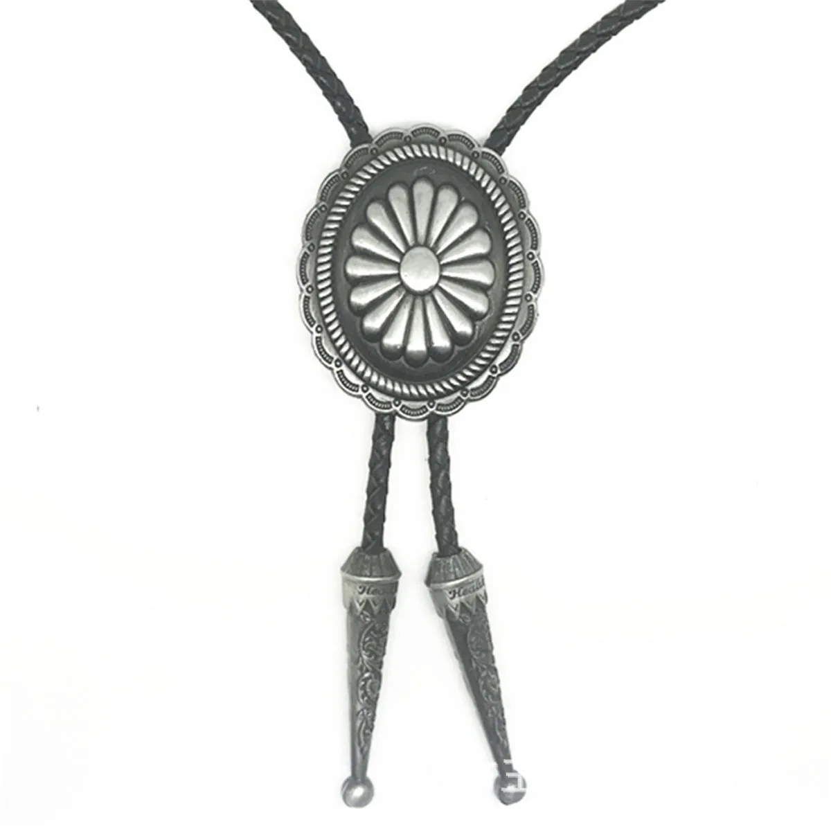 Vintage Antique Silver Sunflower Bolo Tie Western Cowboy Braided Leather Bolo Tie Country Party Costume Accessory for Men Women