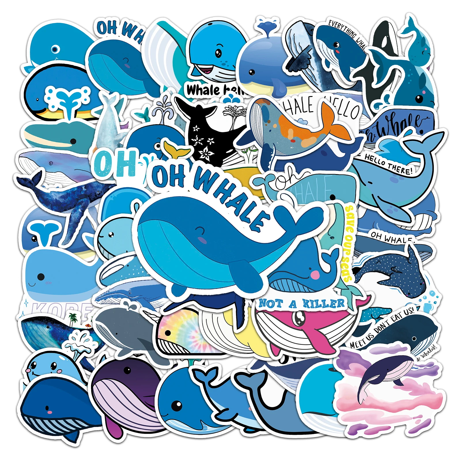 50pc Whale series Cartoon Cute Graffiti Stickers Suitcase Laptop Guitar Skateboard Personalized Decoration Stickers