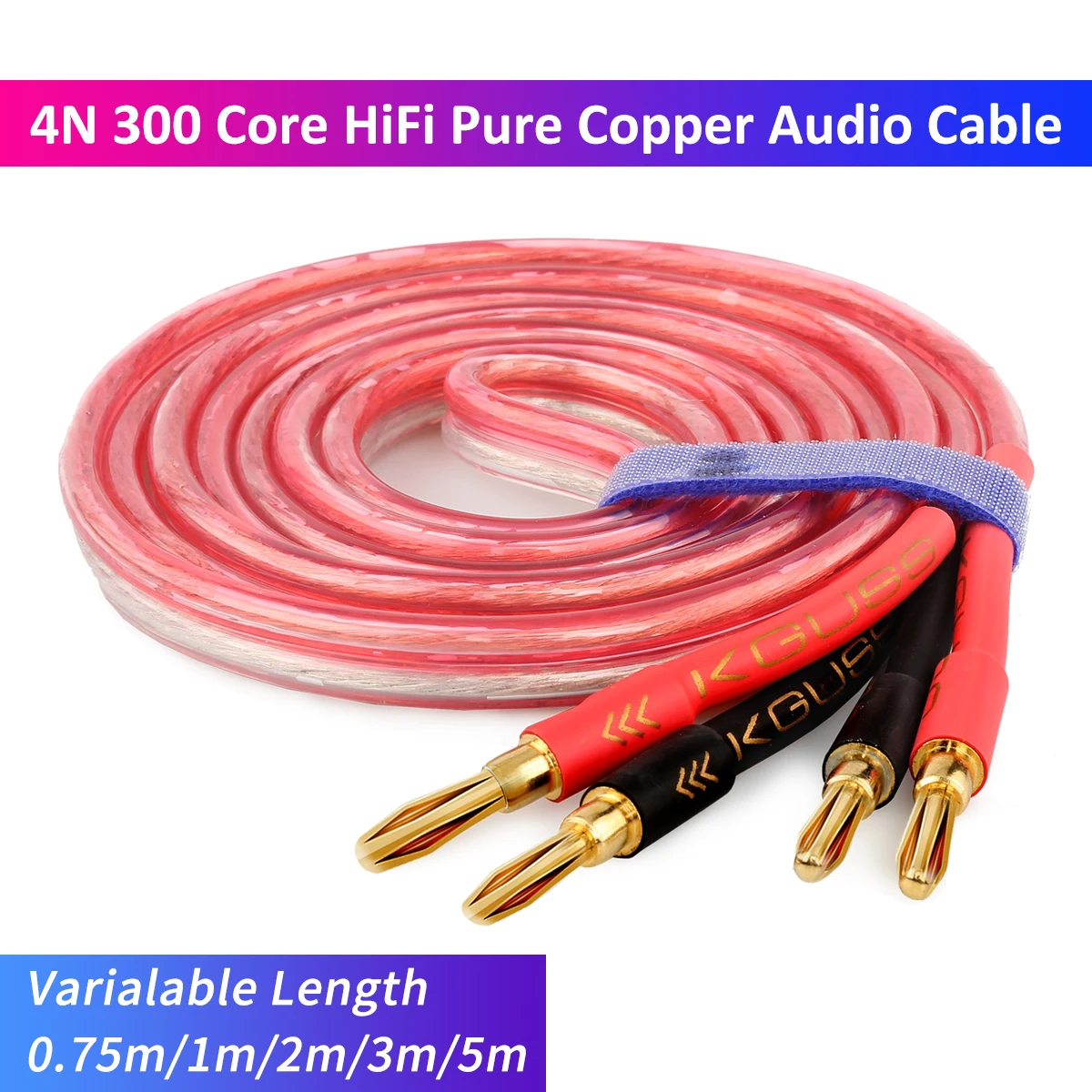 Banana Plug Speaker Cable 300 Core Copper HiFi Audio Cable for Amplifier and Speakers Connect Single Cord Gold Plated Terminals