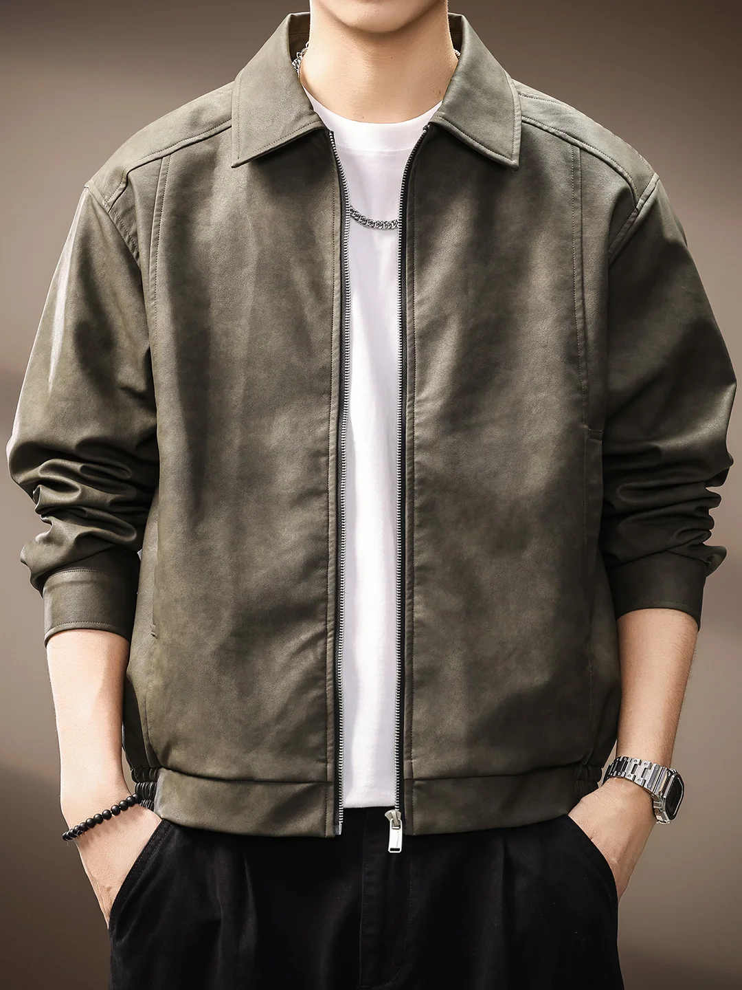 

Высококачественное мужское джато из искусственной кожи в американском стиле ретро, свободное модное простое осенне-зимнее новое повседневное пальто с свободным воротником