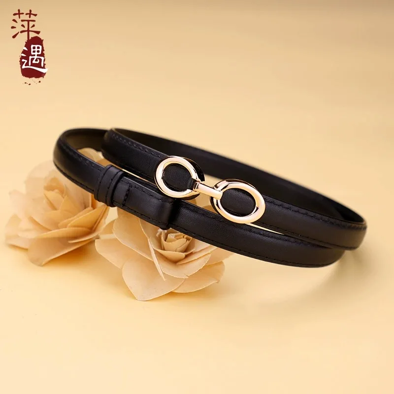 

Genuine Leather Thin Belt for Women's Minimalist and Versatile Decoration with Skirt Dress Jeans Top Layer Leather Belt