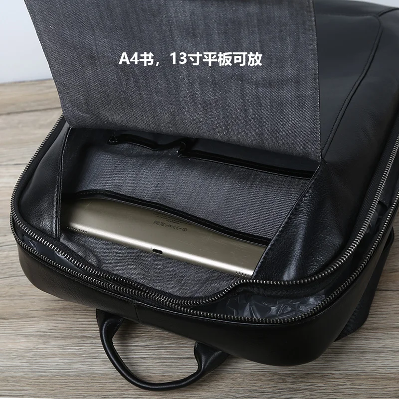 NZPJ Männer Leder Rucksack Natürliche Rindsleder Casual Computer Tasche Retro Hohe Kapazität Schule Tasche Trendy Männer Tasche Für 15,6 Zoll laptop – Detail 13