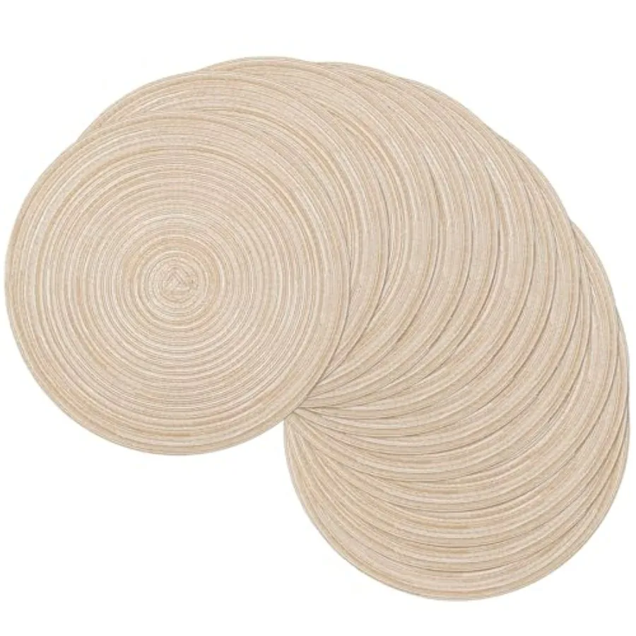 

15 inch Bge Round Placemats Set of 12 for Dining Table Woven Braided Circle Place Mats Kitchen Placemat Washable Table Mats