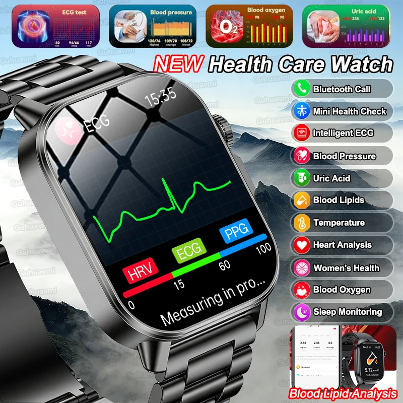

2026 New ECG+PPG Blood Fat Uric Acid Health Smart Watches Men Women Heart Rate Blood Pressure Bluetooth Call Health Smart Watch