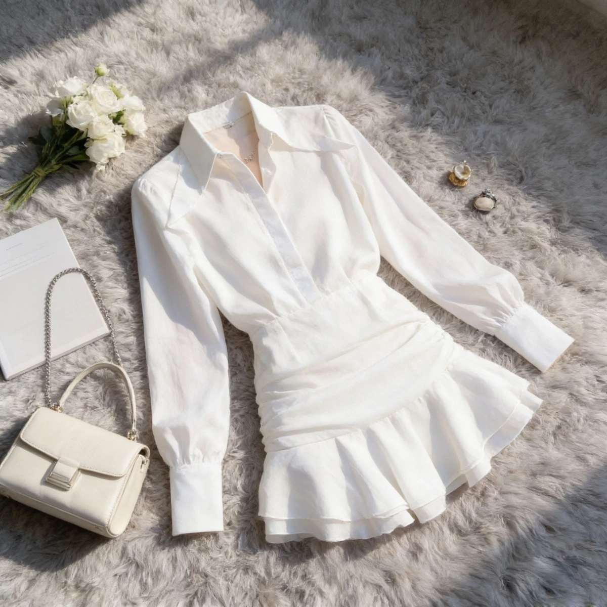 เดรสเชิ้ตสีขาวสุดหรูสำหรับผู้ห - Korean Style A Line Shirt Dress บทวิจารณ์และราคา
