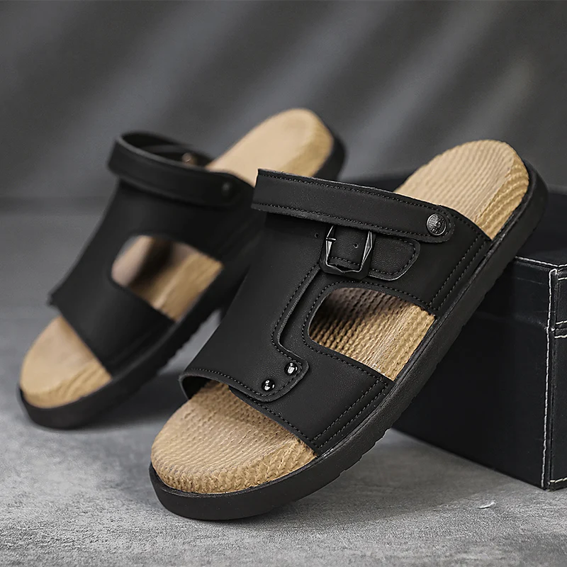 

Весенние мужские тапочки из микрофибры 2024, модные легкие мужские сандалии, удобные пляжные шлепанцы, однотонная обувь