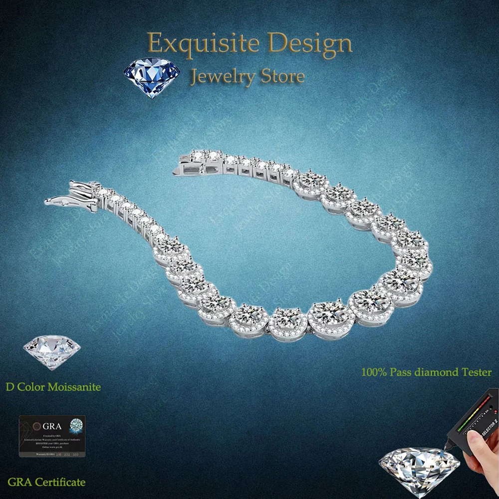 

Exquisite Design Sparkling Chain String Moissanite Bracelets Women, PT950 Platinum Jewelry Bracelet Christmas Anniversary Gift