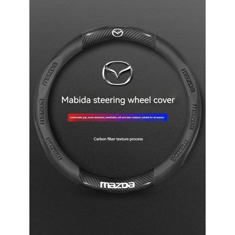 

For Mazda 3 5 6 SKYACTIV Axela Atenza CX30 CX5 CX8 CX9 MX5 RX8 RX7 BT50 Carbon fiber Leathe Car Steering Wheel Cover Accessories