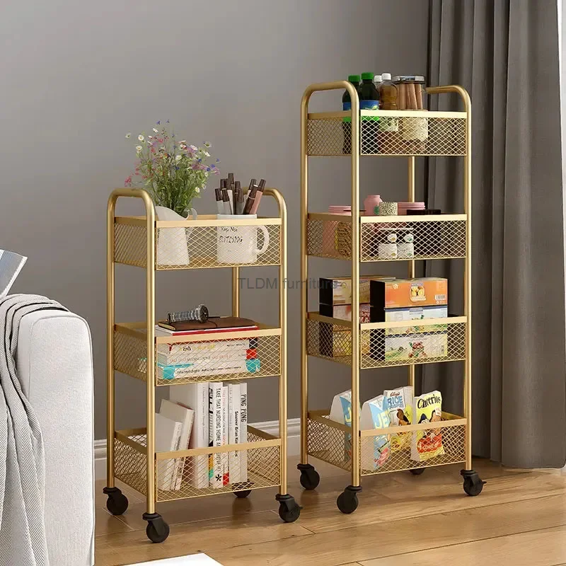 Nordic Metal Kitchen Trolleys Removable Snack Storage Rack Kitchen Furniture Multi-layer Kitchen Island Ins Storage Shelves E