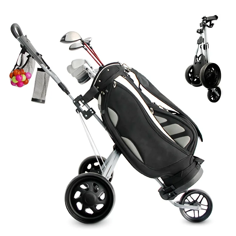 

hree-Wheel Golf Trolley Youth Competition Hand-Pulled Cart with Foldable Design Cross-Border Course Supplies