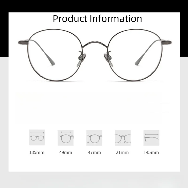 Titanium Glasses Frame Retro Round Wide-rimmed Men's Glasses Frame Anti-blue Light Optical Prescription Women Glasses Frame 835